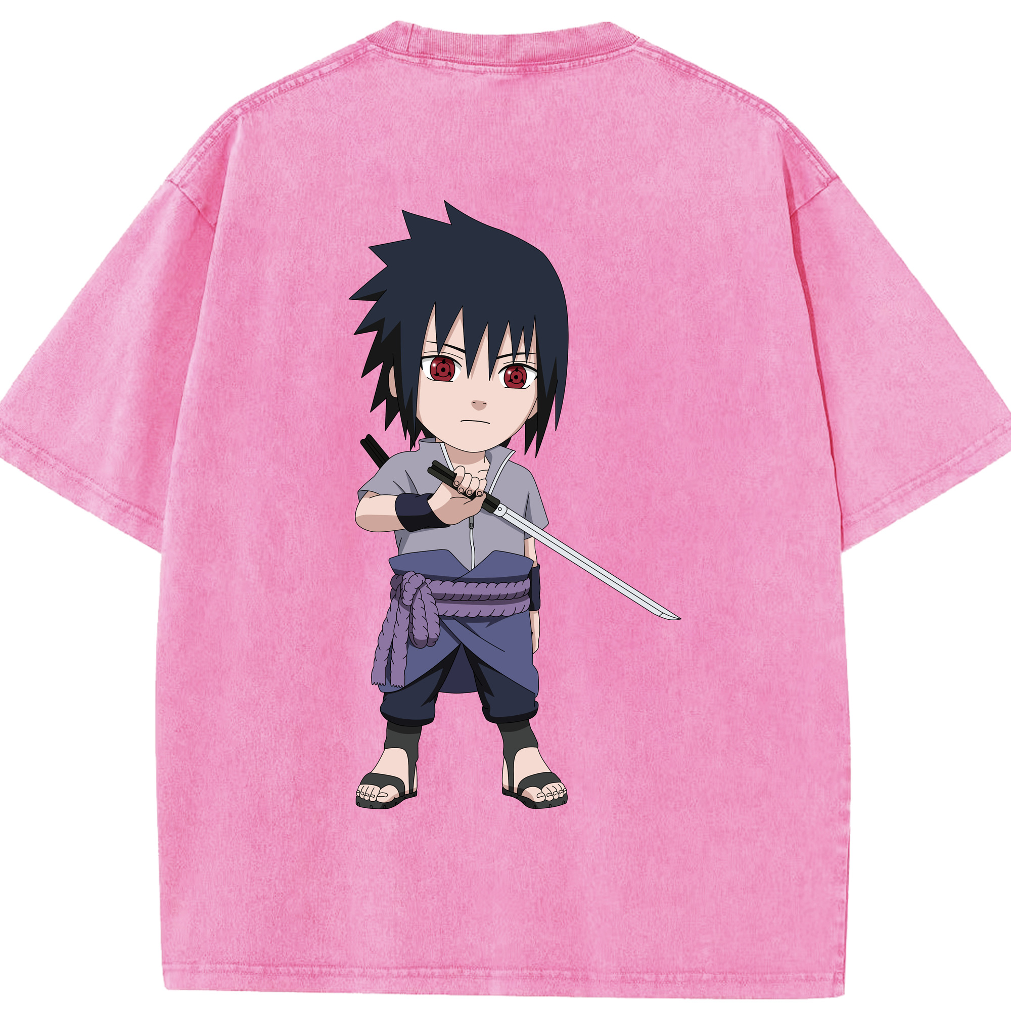 （画像用） NARUTO -ナルト- うちは サスケ Uchiha Sasuke 綿100% ヴィンテージ風 半袖Tシャツ（背面プリント）